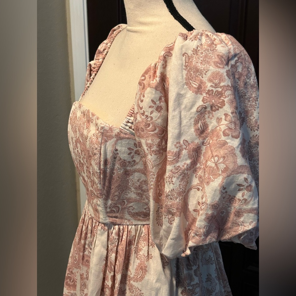 Avec Les Filles Women's Print Puff Sleeve Linen Blend Minidress - Picture 6 of 9